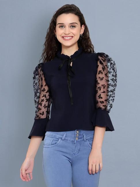 buynewtrend navy printed top