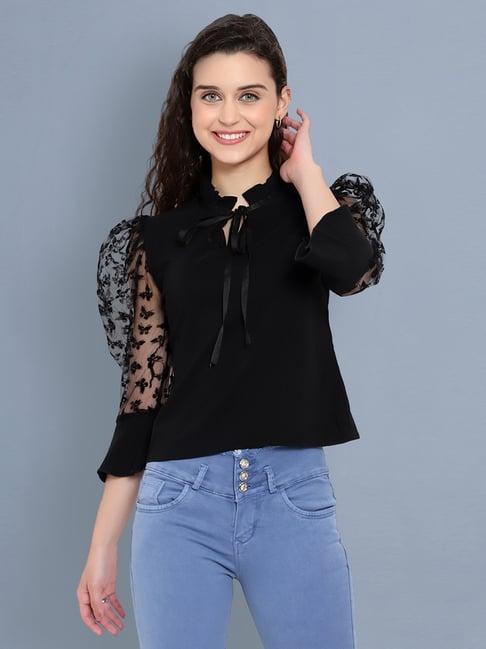 buynewtrend black printed top