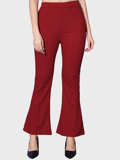 buynewtrend maroon mid rise trousers