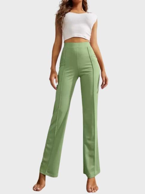 buynewtrend green high rise trousers