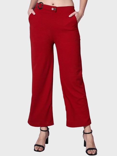 buynewtrend maroon mid rise trousers