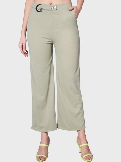 buynewtrend green mid rise trousers