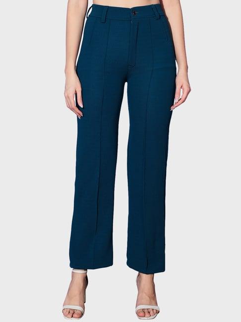 buynewtrend blue mid rise trousers