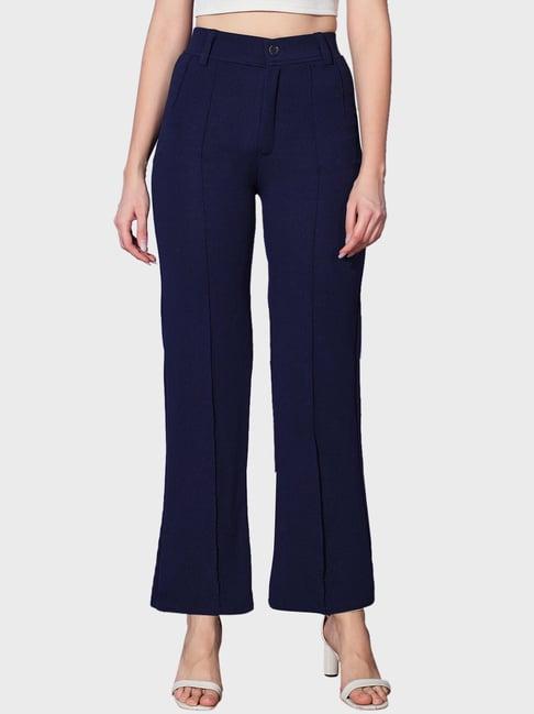 buynewtrend navy mid rise trousers