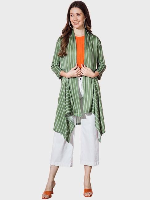 buynewtrend green striped shrug