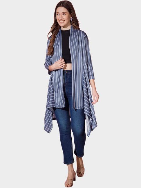 buynewtrend grey striped shrug