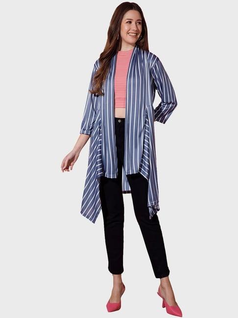 buynewtrend grey striped shrug