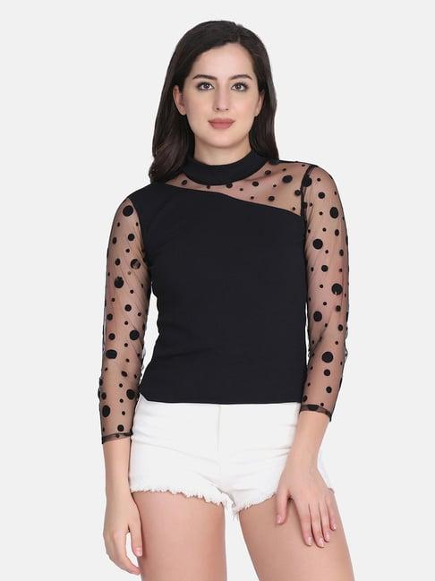 buynewtrend black polka dots top