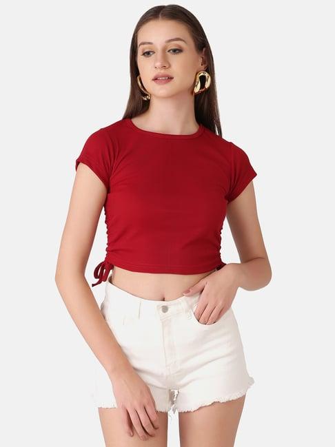 buynewtrend red regular fit crop top