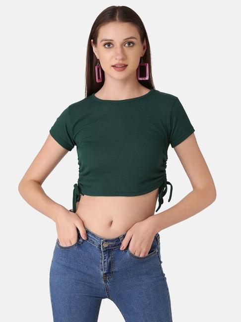 buynewtrend green regular fit crop top