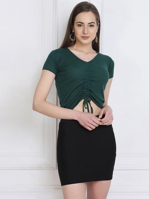 buynewtrend green regular fit crop top