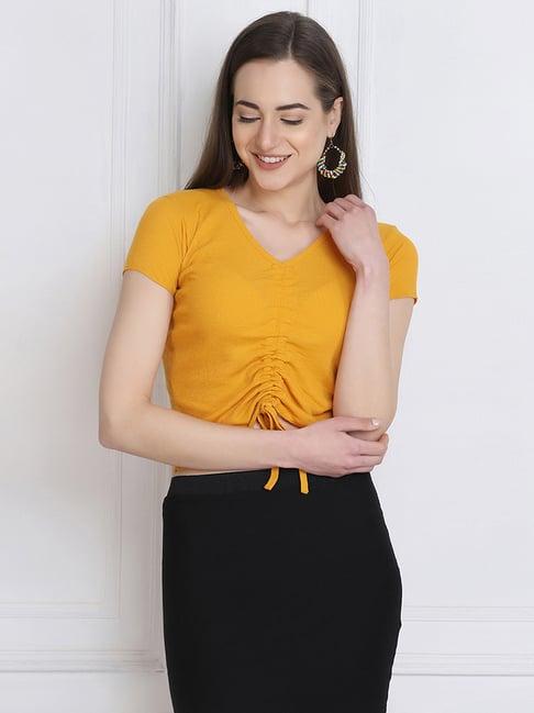 buynewtrend yellow regular fit crop top