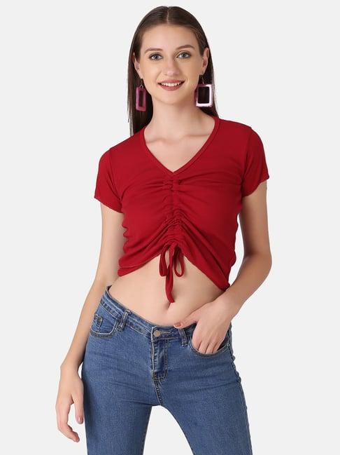 buynewtrend maroon regular fit crop top