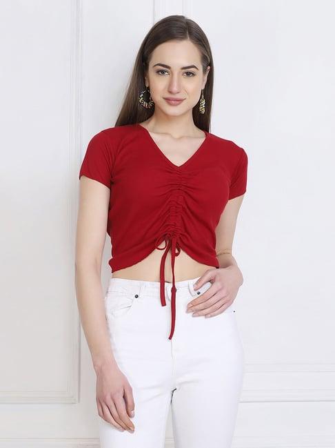 buynewtrend maroon regular fit crop top