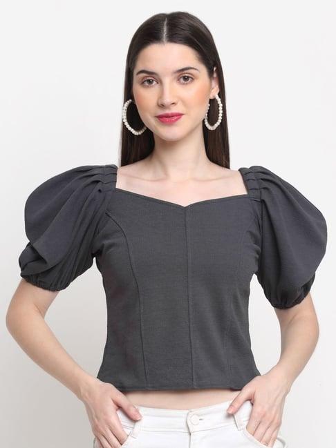 buynewtrend grey regular fit crop top