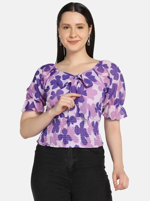 buynewtrend purple floral print top