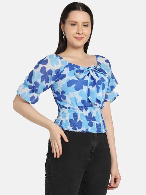 buynewtrend blue floral print top