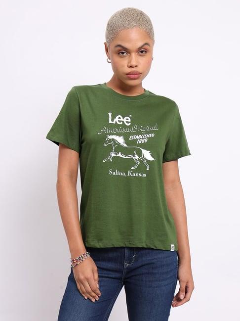 lee dark green cotton graphic print t-shirt