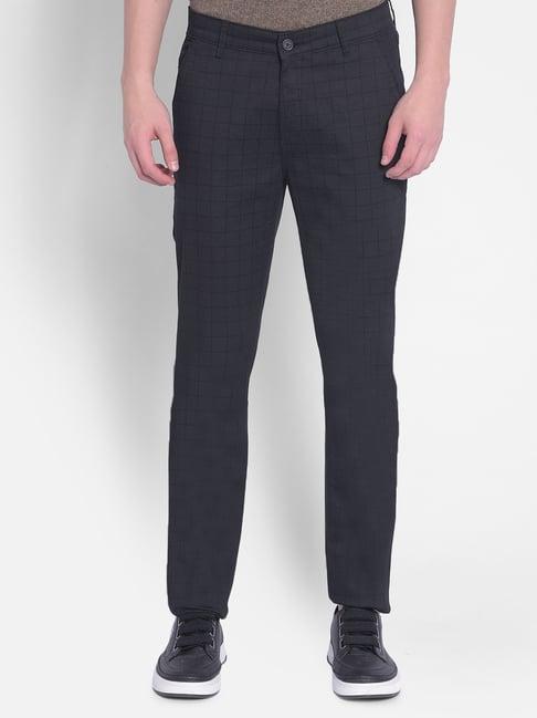 crimsoune club black cotton slim fit checks trousers