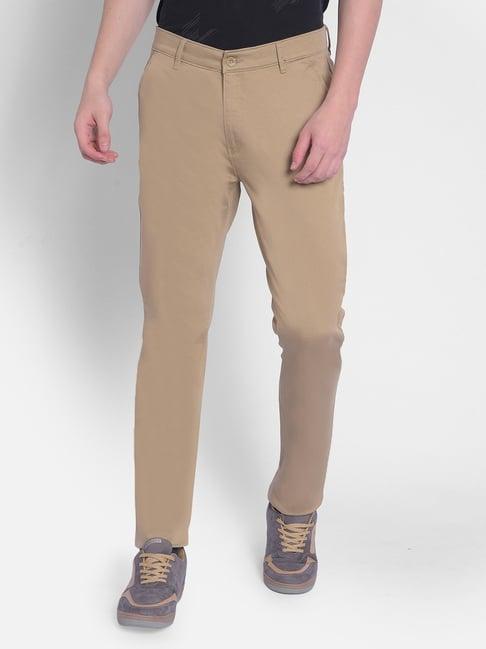 crimsoune club beige cotton slim fit trousers