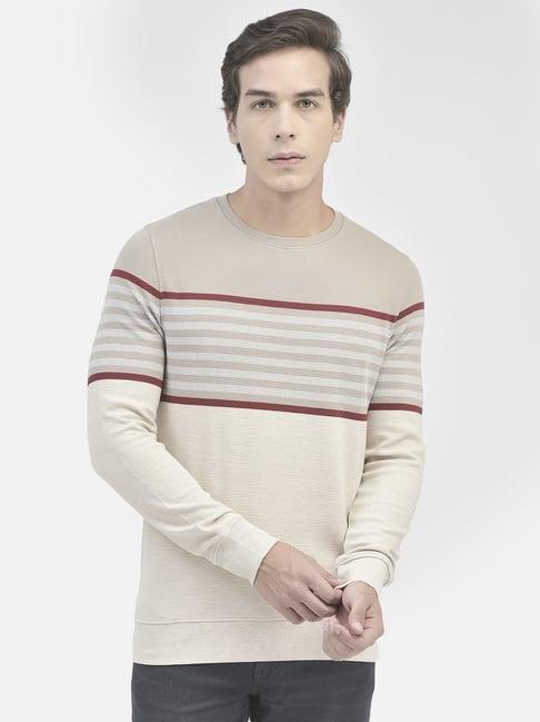 crimsoune club beige regular fit striped sweatshirt