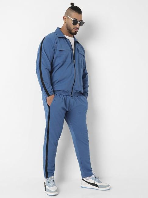 instafab plus azure blue regular fit plus size tracksuit