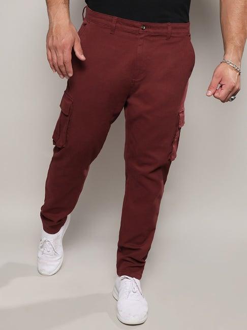 instafab plus maroon regular fit plus size cargos