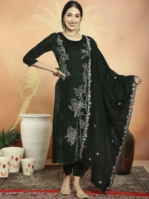 stylee lifestyle green embroidered unstitched dress material