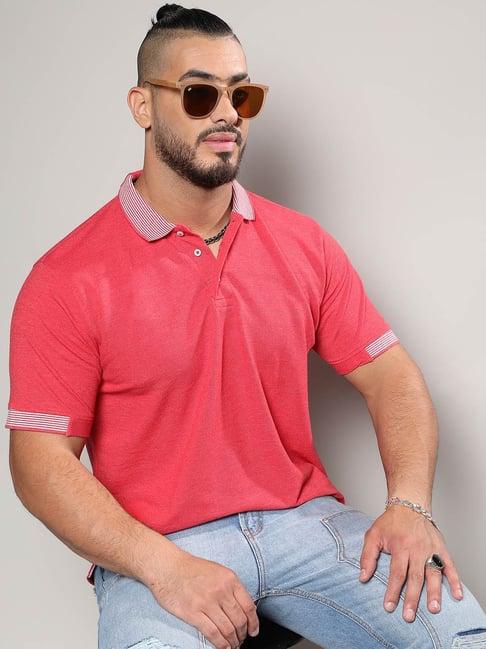 instafab plus red cotton regular fit plus size polo t-shirt