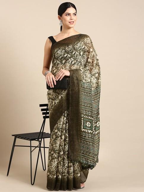 kalyan silks green silk printed saree with unstitched blouse