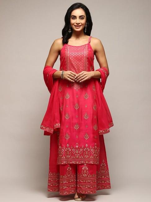 biba pink printed kurta palazzo set with dupatta