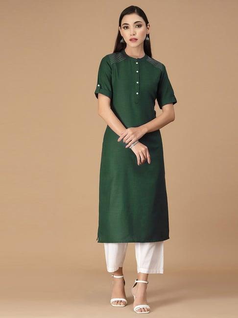 skylee green embroidered straight kurta