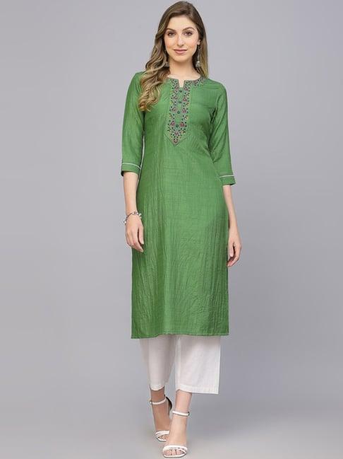 skylee green embroidered straight kurta