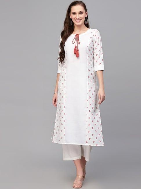 skylee white floral print straight kurta