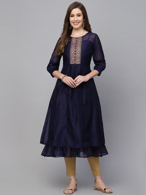 skylee navy printed a line kurta