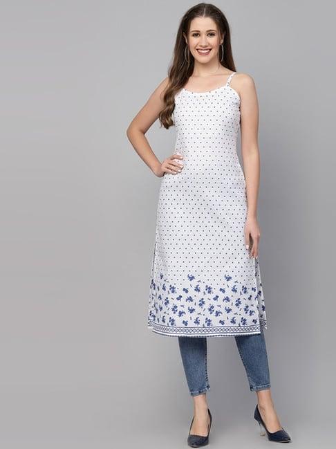 skylee white printed straight kurta