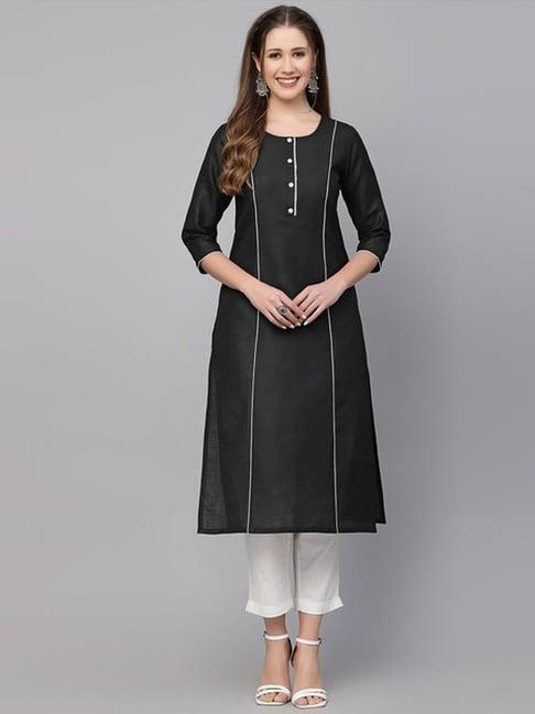 skylee black embroidered straight kurta