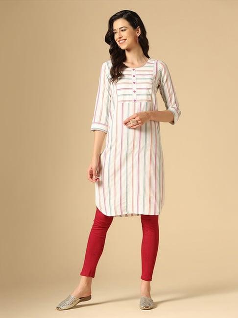 skylee white cotton embroidered straight kurta