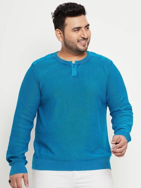 club york blue regular fit self pattern sweater