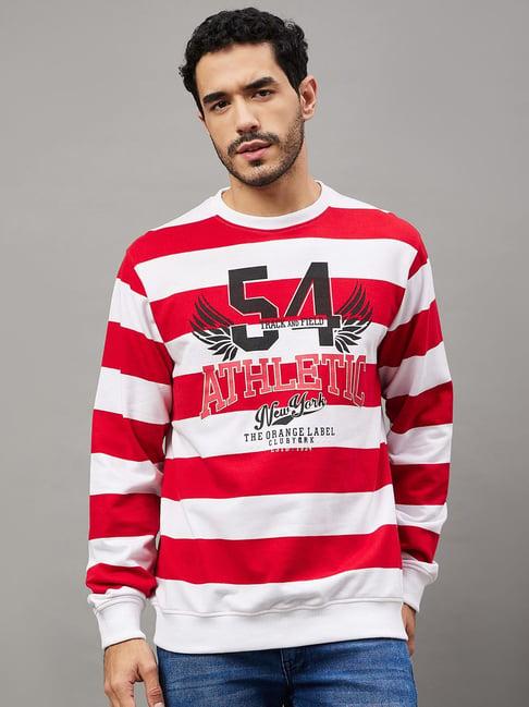 club york white & red regular fit striped sweatshirt