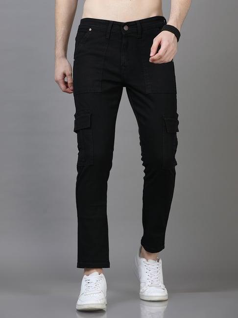 bushirt jet black slim fit lightly washed cotton cargo jeans