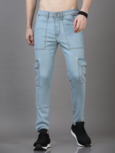 bushirt light blue slim fit lightly washed cotton cargo jeans