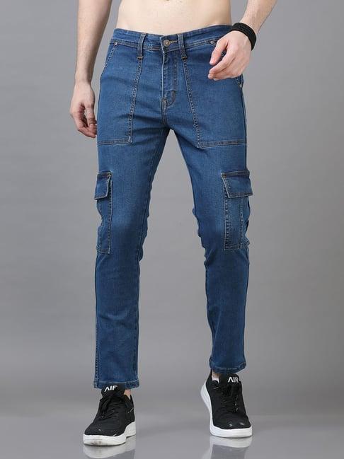 bushirt blue slim fit lightly washed cotton cargo jeans