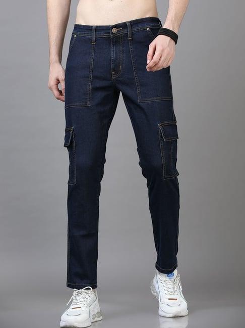 bushirt navy slim fit lightly washed cotton cargo jeans