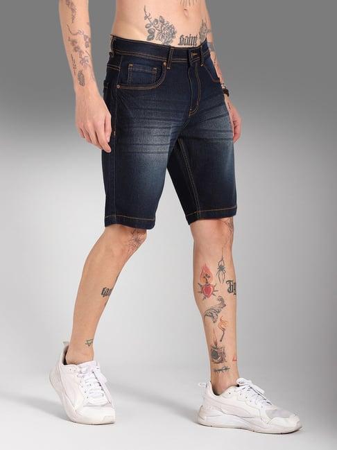 high star blue cotton regular fit denim shorts