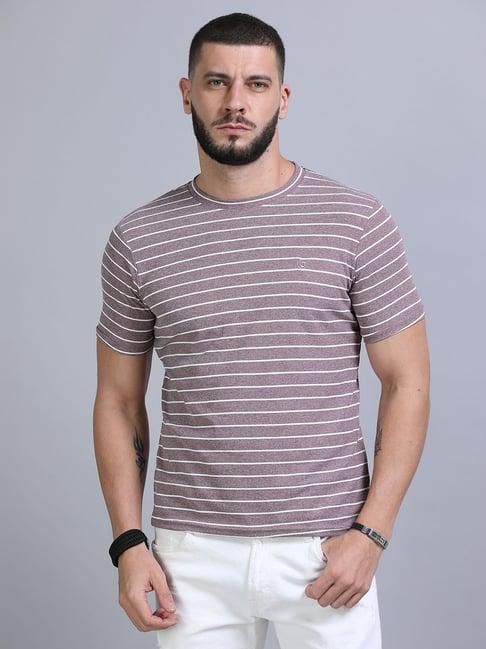 bushirt deep taupe regular fit striped crew t-shirt