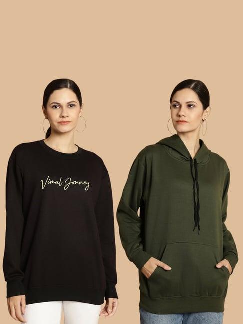 vimal jonney black & green printed sweatshirt - pack of 2