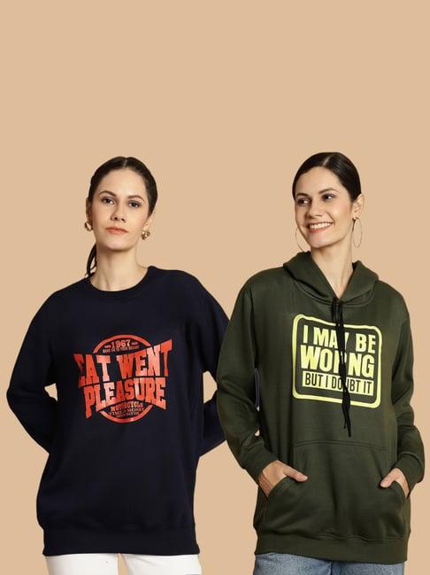 vimal jonney green & navy printed sweatshirt - pack of 2