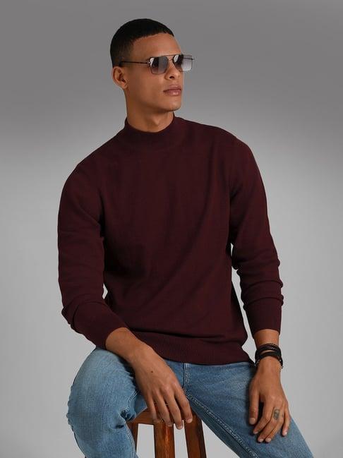 high star maroon cotton regular fit sweater