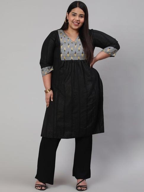 jaipur kurti black striped straight plus size kurta